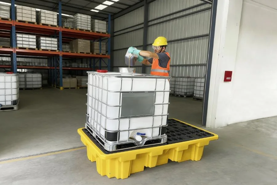 Upquark heavy-duty IBC spill containment pallet provide hazardous liquid protection capacity that meets SPCC standards.