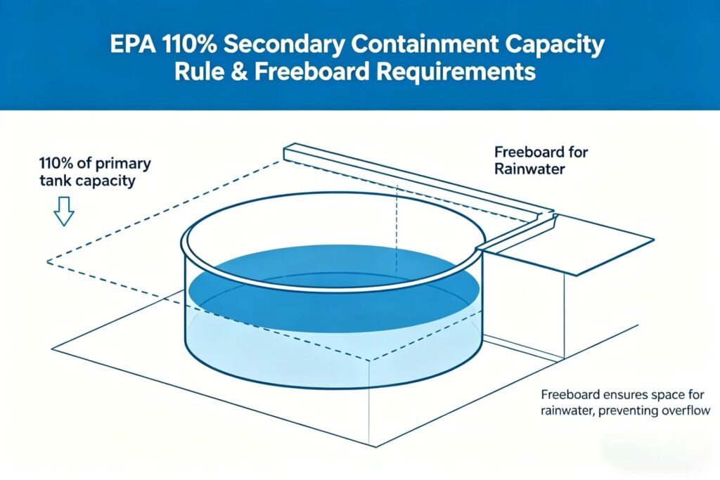 EPA 110% secondary containment capacity rule and freeboard requirements.